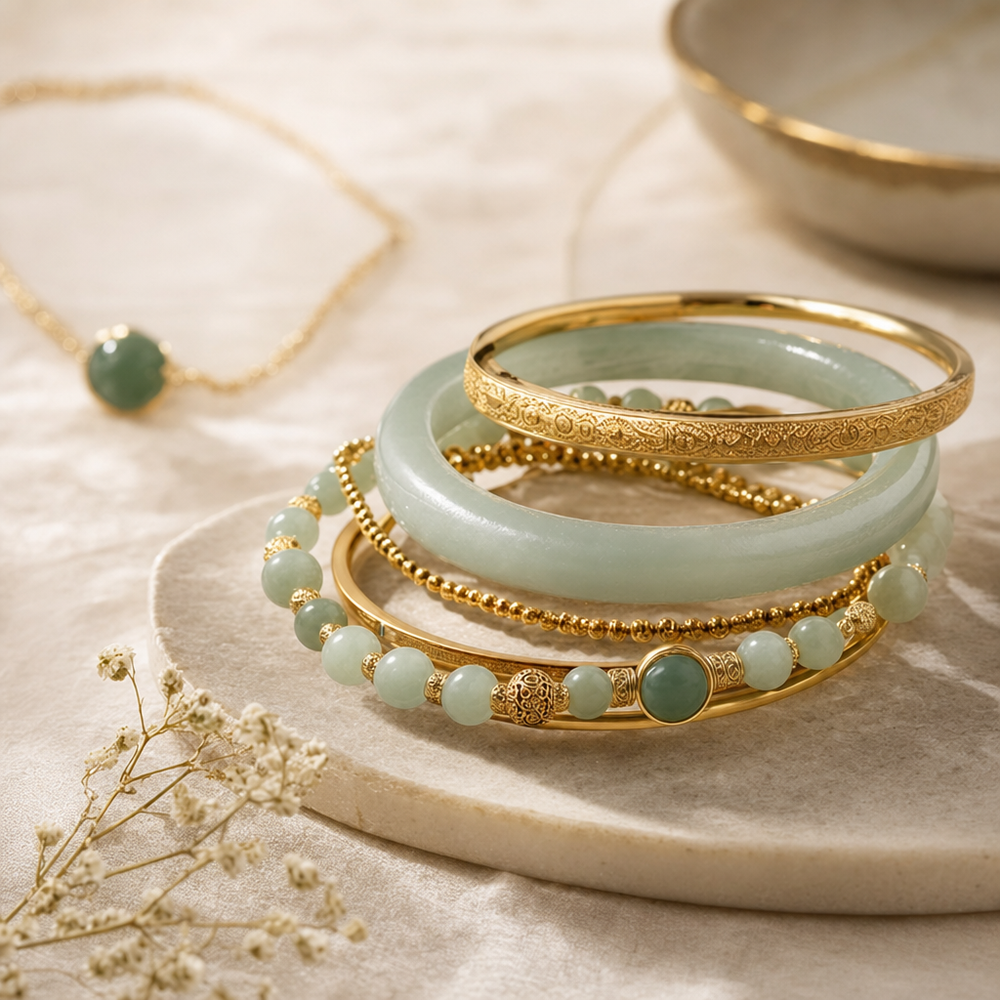 Featured image for Stacking Guide: How to Pair Jade and Gold Bracelets With Other Jewellery