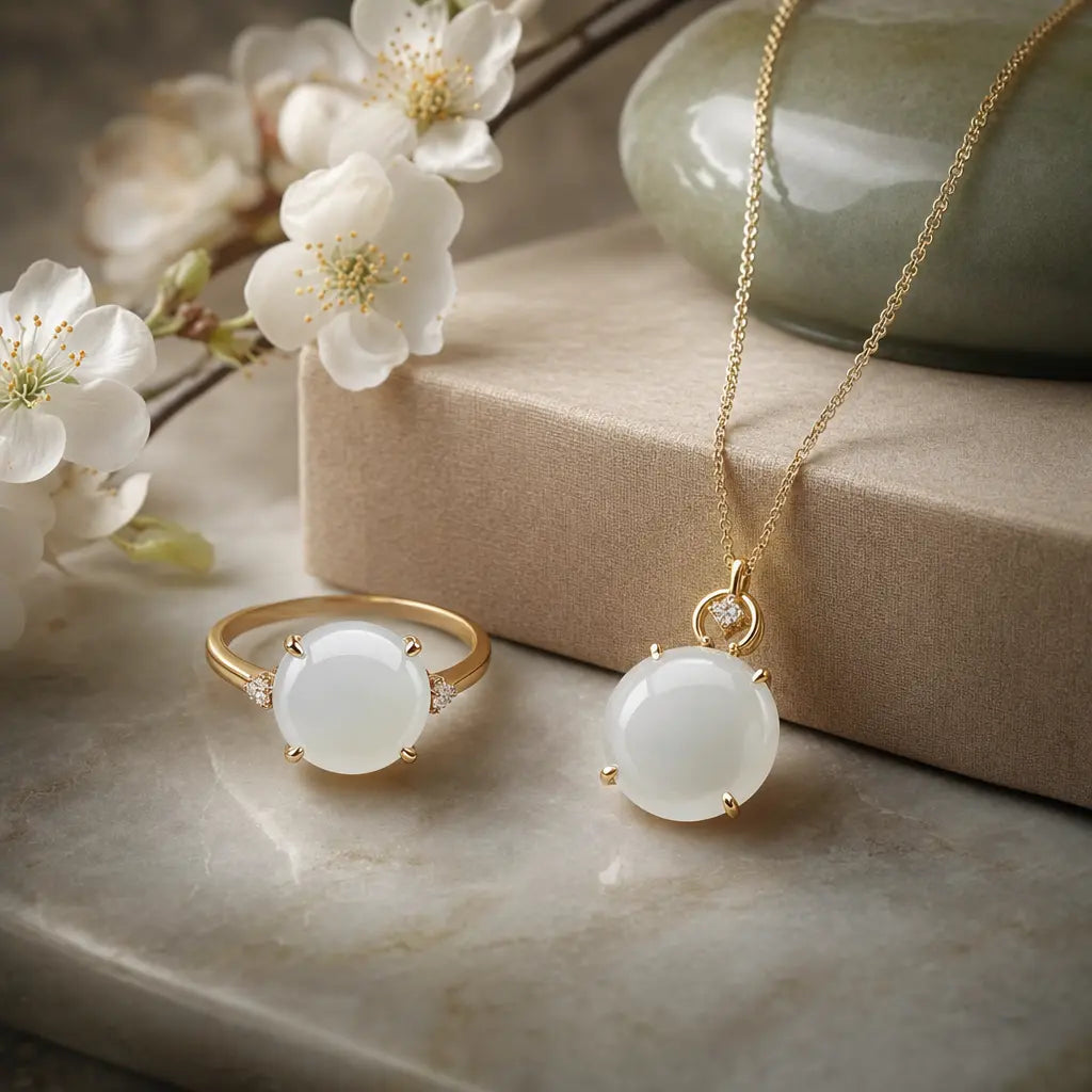 Featured image for White Jade Engagement Ring & Pendant Guide: Best Settings, Chains, Prongs, and Daily Wear Tips