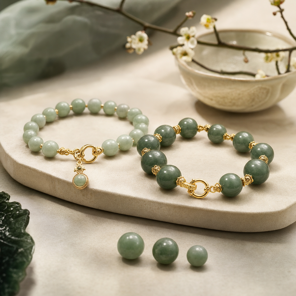 Featured image for Jade and Gold Bracelets: How to Choose Bead Size, Count, and Comfort