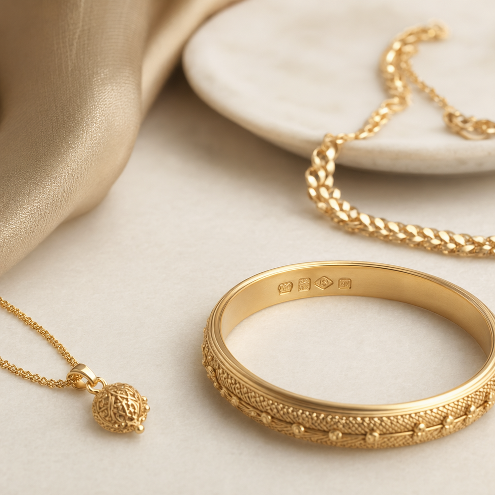 Featured image for Gold Jewelry Hallmarks Explained: How to Identify Purity, Manufacturer Marks, and Country Stamps