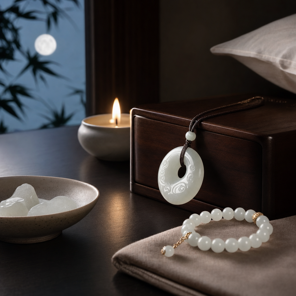 Featured image for White Jade Gemstone Meaning at Night: How to Cleanse, Charge, and Set Intentions Before Bed