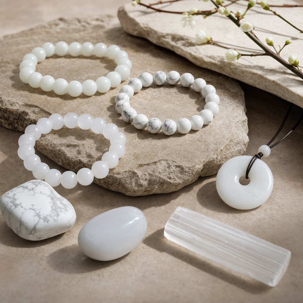 Featured image for White Jade Stones vs Other White Gemstones: Howlite, Chalcedony, and Selenite Compared