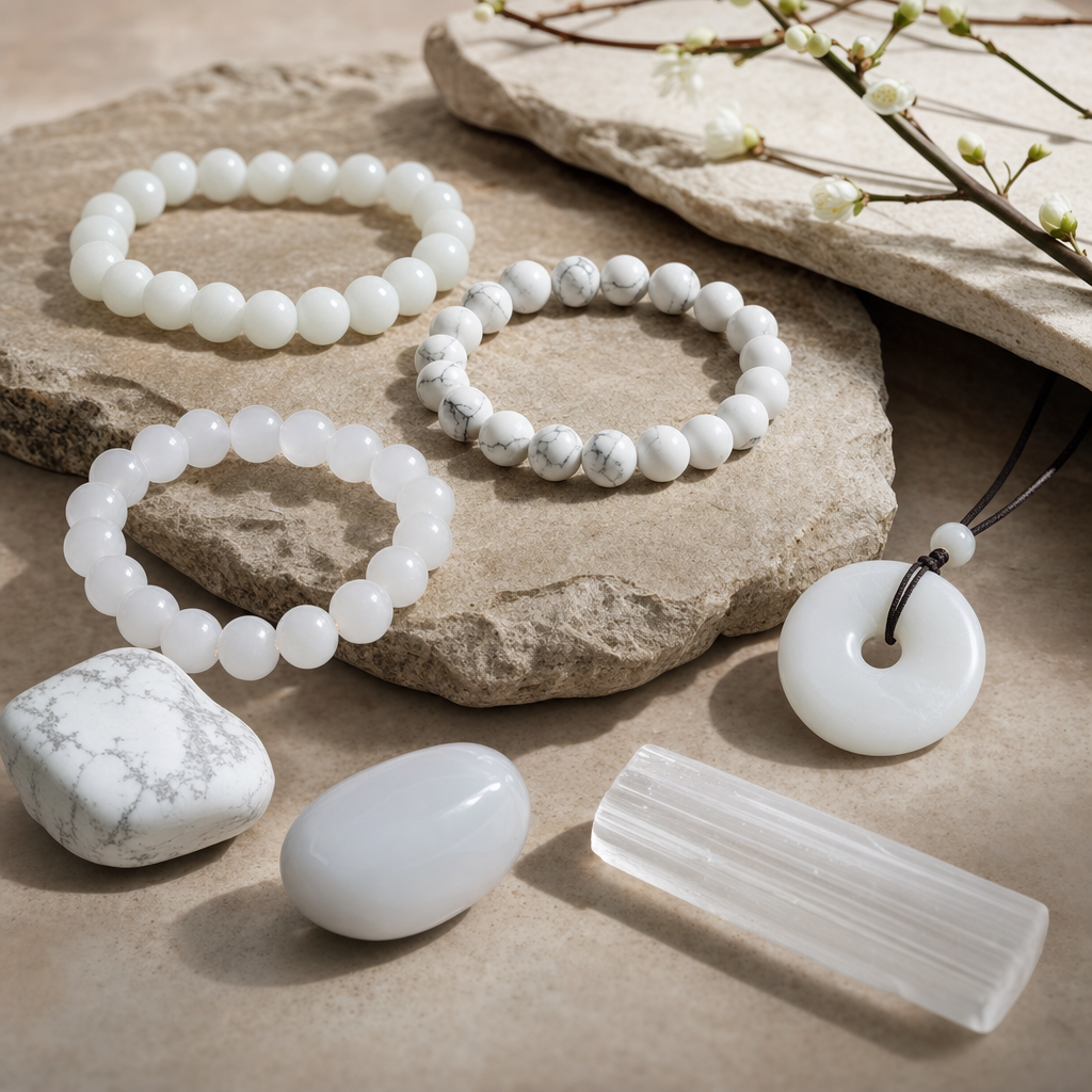 Featured image for White Jade Stones vs Other White Gemstones: Howlite, Chalcedony, and Selenite Compared