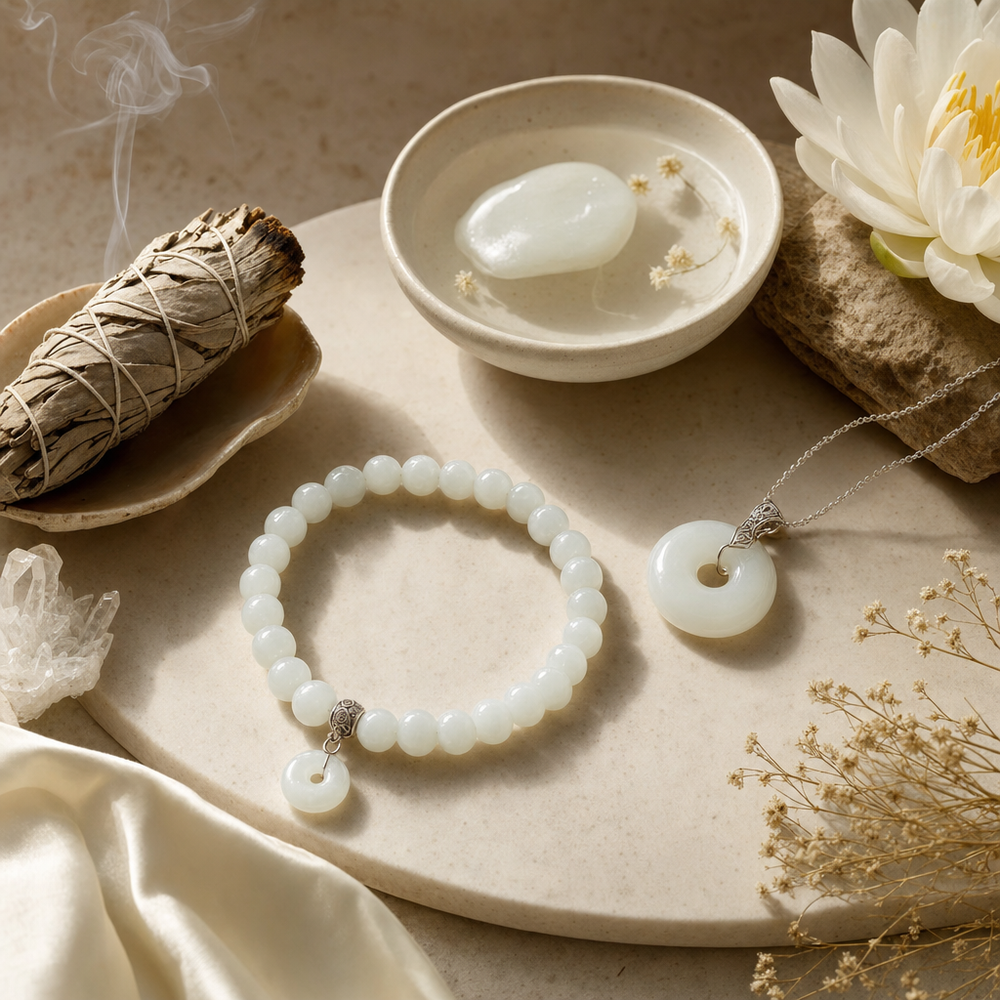 Featured image for White Jade Gemstone Meaning: How to Cleanse and Charge It Safely