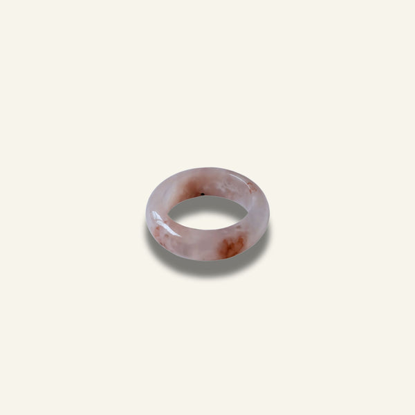 Blush-toned flower agate crystal ring for women