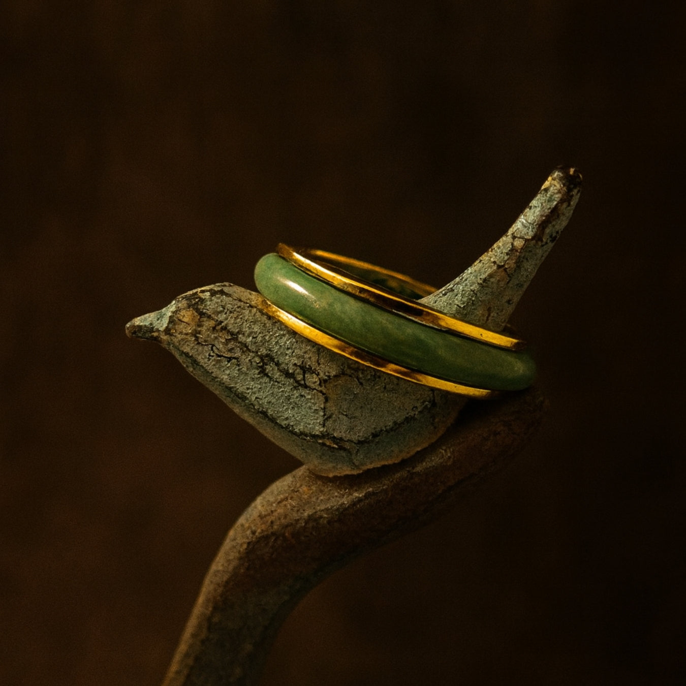Top Angle of Jaura Ring in solid gold with natural jadeite, handcrafted in Canada – elegant and timeless design.