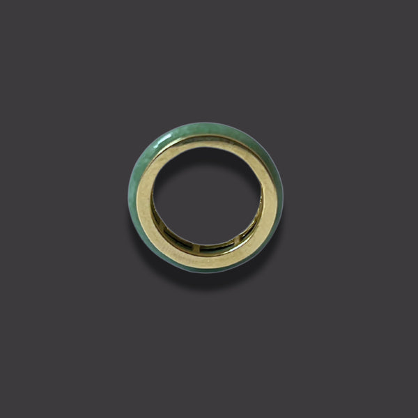 Top Angle of Jaura Ring in solid gold with natural jadeite, handcrafted in Canada – elegant and timeless design.