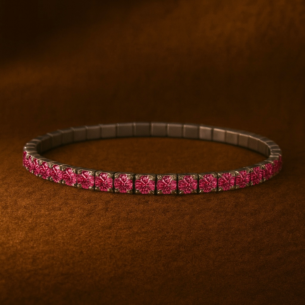 Bracelet with pink gemstones on a brown background